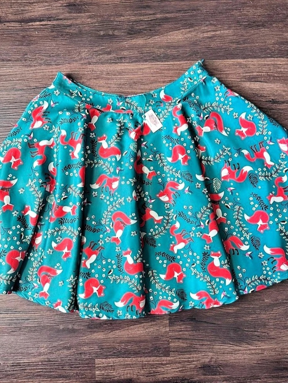 Lindy Bop Circle Skirt Pepper Fox Print Green Sateen Swing Whimsy US 12 Bookish
